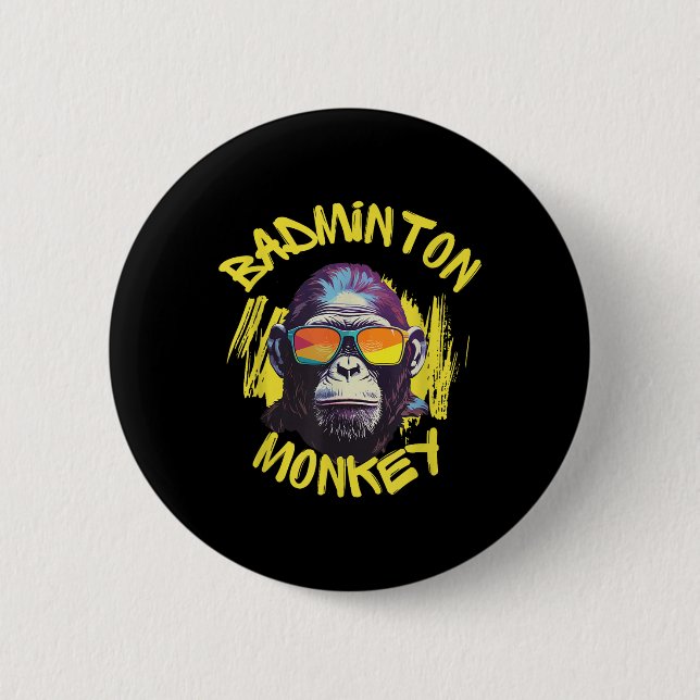 Badminton-Affe mit Schläger Shuttlecock Dschungel  Button (Vorderseite)
