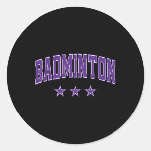 Badminton All Purple Stars Clic Retro Varsity Text Runder Aufkleber