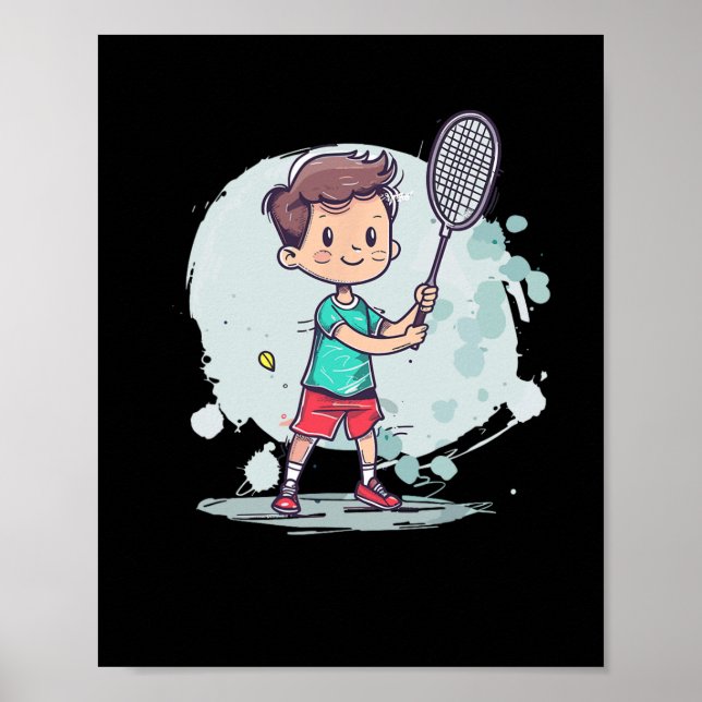 Badminton Boy Comic Shuttle Player Poster (Vorne)
