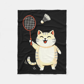 Badminton Cat Cartoon Art, Funny Cat Design For Ca Fleecedecke