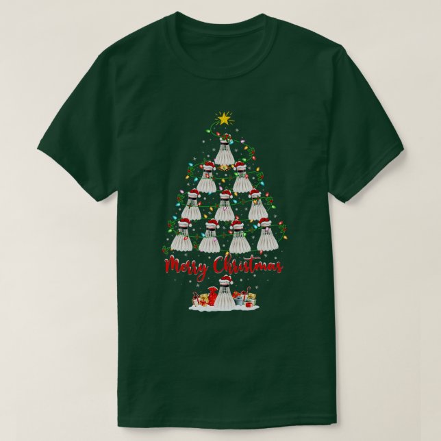 Badminton Christmas Tree Lights Funny Badminton Xm T-Shirt (Design vorne)