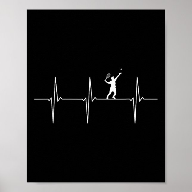 Badminton Ecg Heartbeat Pulsfrequenz Poster (Vorne)