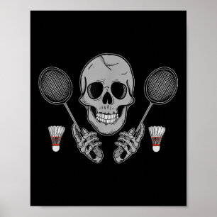 Badminton Federball Humor Fan Skelett Horror Hallo Poster