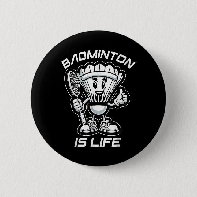 Badminton Forever Cartoon Shuttle und Racket Graph Button (Vorderseite)