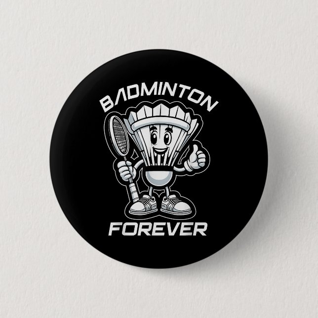 Badminton Forever Cartoon Shuttle und Racket Graph Button (Vorderseite)