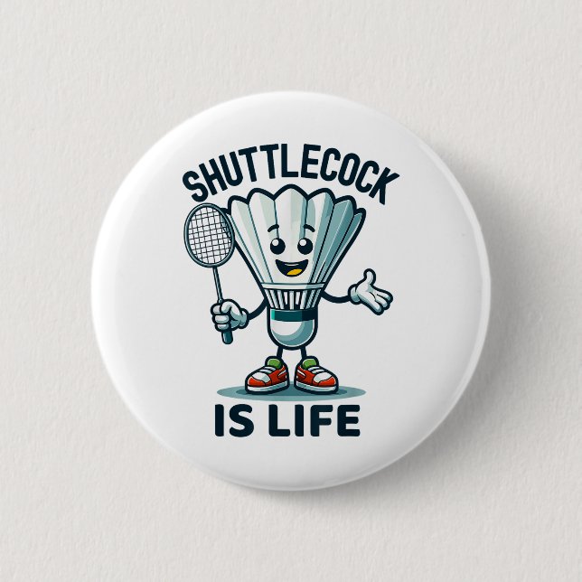 Badminton Forever Cartoon-Shuttlecock und Schläger Button (Vorderseite)