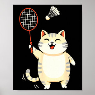 Badminton-Katze Cartoon-Art, Lustiges Katzen-Desig Poster