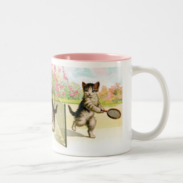 Badminton Kittens Vintag Art Zweifarbige Tasse (Rechts)