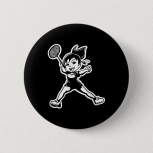 Badminton Mädchen Comic Shuttle Spieler Button