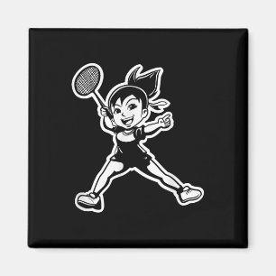 Badminton Mädchen Comic Shuttle Spieler Magnet