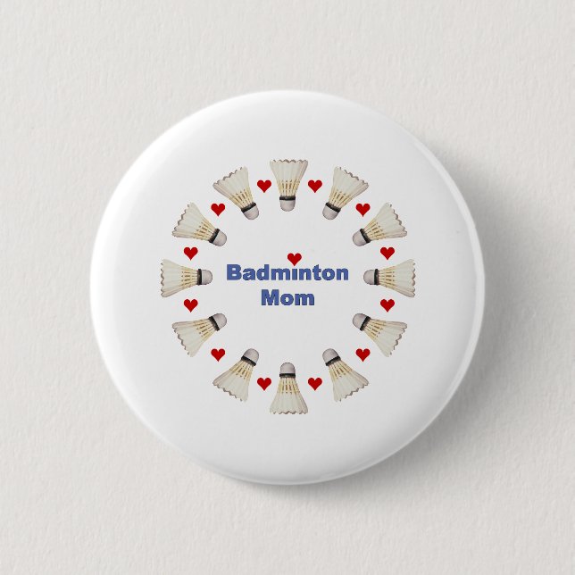 Badminton-Mama-Herzen Button (Vorderseite)