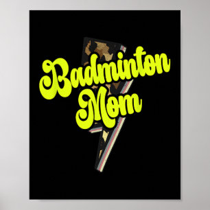 Badminton Mama Leopard Bolt Thunder Vintag Sports Poster
