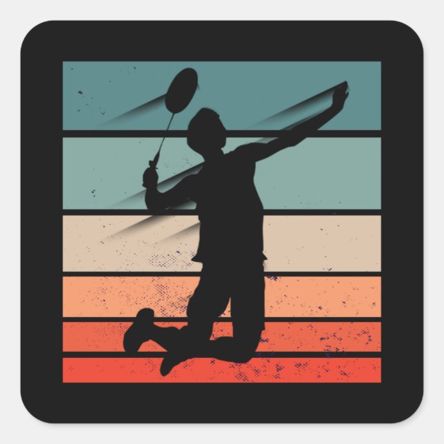Badminton Player Jump Smash Quadratischer Aufkleber (Vorderseite)