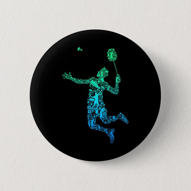 Badminton Player Shuttle Boys Men Youth Button (Vorderseite)