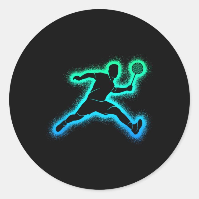 Badminton Player Shuttle Men Boys Badminton Kids Runder Aufkleber (Vorderseite)