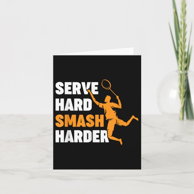 Badminton Player Shuttle serviert Hard Smash Harde Karte (Vorderseite)