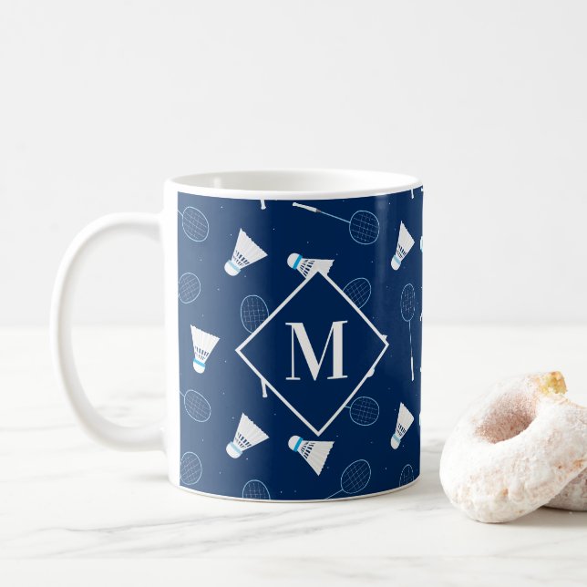 Badminton Player Shuttlecocks Pattern Moogram Kaffeetasse (Mit Donut)