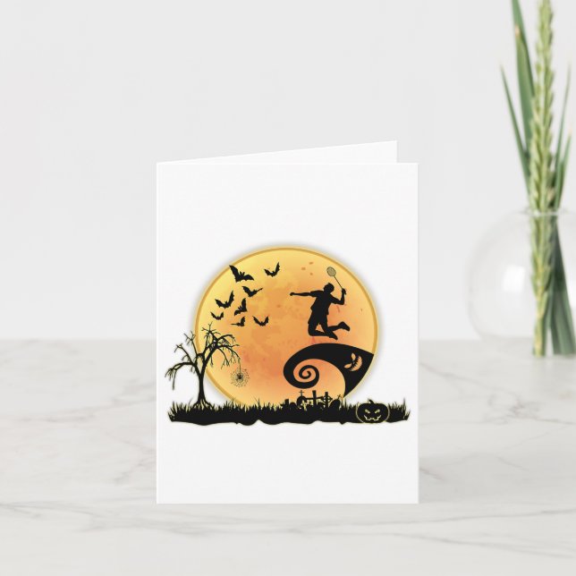 Badminton Player und Mond Silhouette Halloween Cos Karte (Vorderseite)