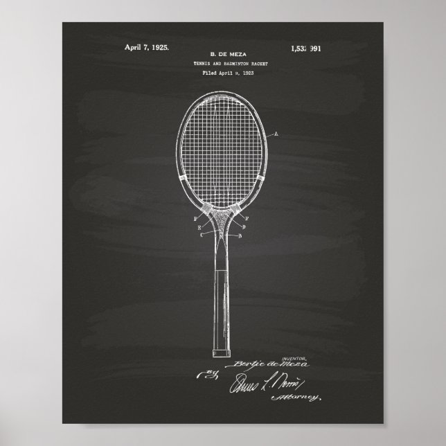 Badminton Racket 1925 Patent Art Chalkboard Poster (Vorne)