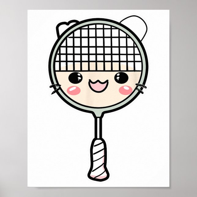 Badminton Racket Cartoon Face Shuttle Player Poster (Vorne)