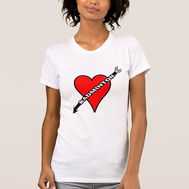 Badminton-Rot-Herz T-Shirt (Vorderseite)
