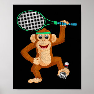 Badminton Schimpanse Tier Sport Humor T-Shirt Gesc Poster