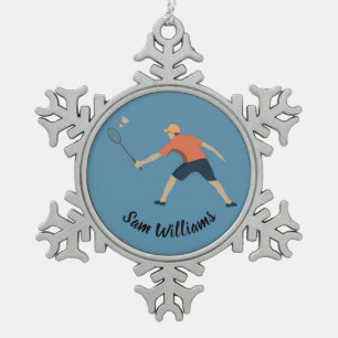 Badminton Schneeflocken Zinn-Ornament