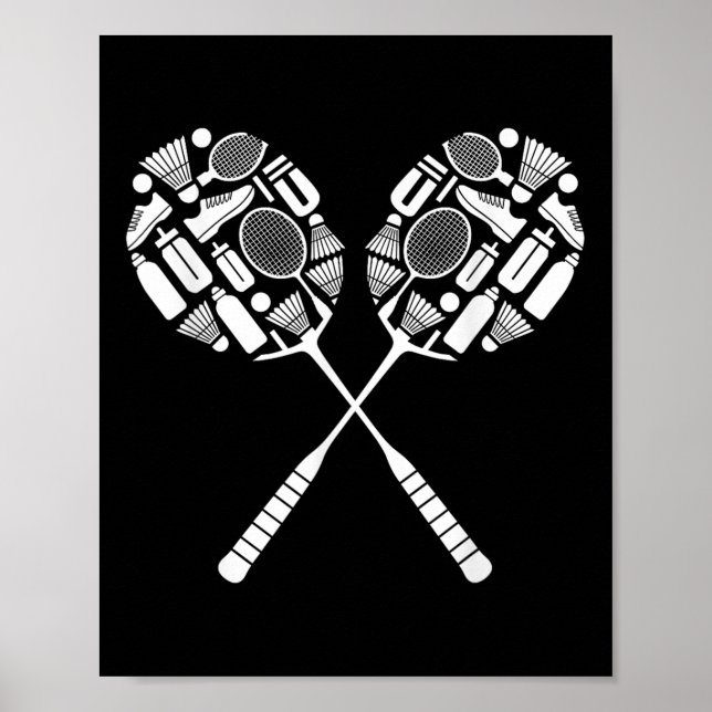 Badminton Shuttle Racket Equipment Icon Silhouette Poster (Vorne)