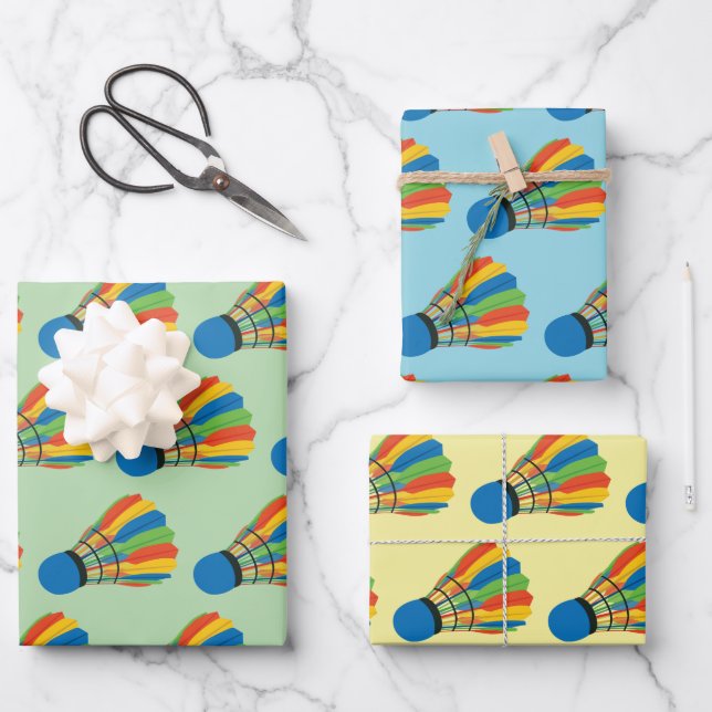 Badminton Shuttlecock Design Wrapping Paper Geschenkpapier Set (Vorderseite)