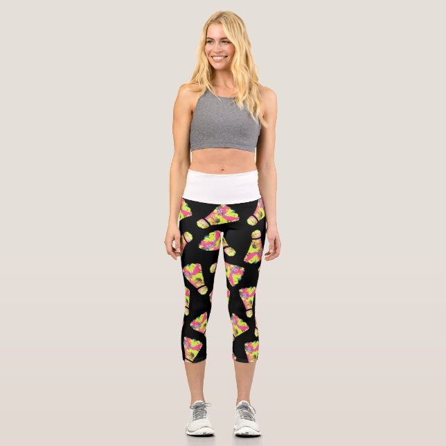 Badminton Shuttlecock Kunst Geschenk für Farben Capri Leggings (Vorderseite)