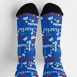 Badminton Shuttles mit blauen Socken