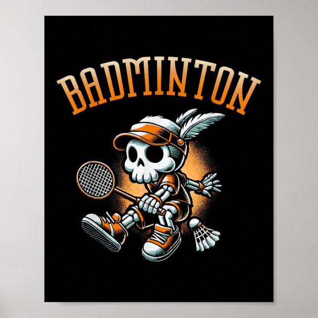 Badminton-Skelett mit Schläger und Federball  Poster (Vorne)
