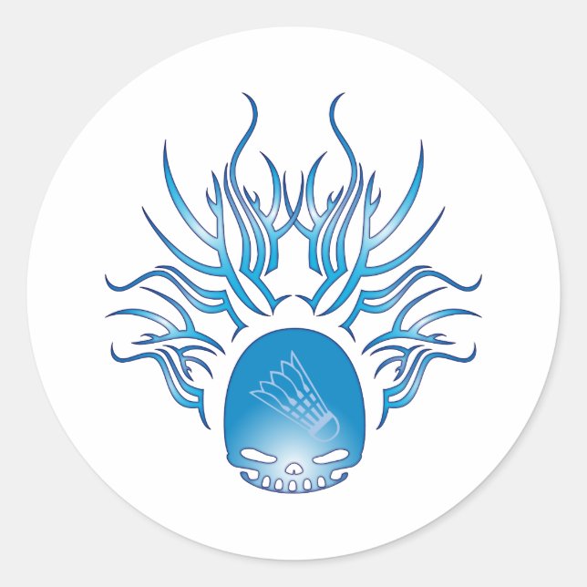 Badminton Skull Runder Aufkleber (Vorderseite)