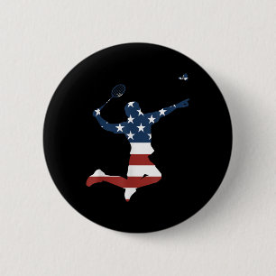 Badminton-Spieler Amerikanische Flagge Bekleidung  Button
