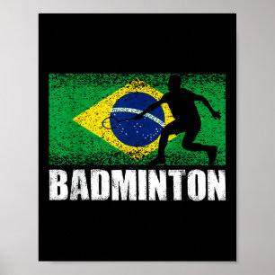 Badminton Sport, Retro Brasilien-Flagge, Brasilian Poster