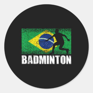 Badminton Sport, Retro Brasilien-Flagge, Brasilian Runder Aufkleber