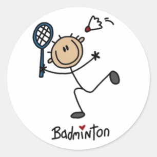 Badminton-Strichmännchen Runder Aufkleber