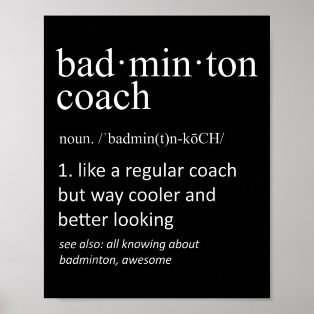 Badminton-Trainer Lustige Wörterbuch-Definition Tr Poster (Vorne)