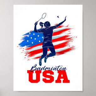 Badminton Usa Support Team American Flag Sports Lo Poster
