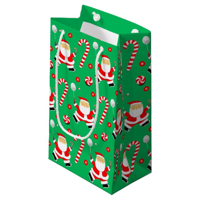 Badminton Weihnachtsgeschenk Kleine Geschenktüte (Vorderseite Schrägansicht)