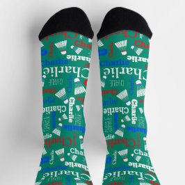 Badminton, weiß, blau, rot und grün socken
