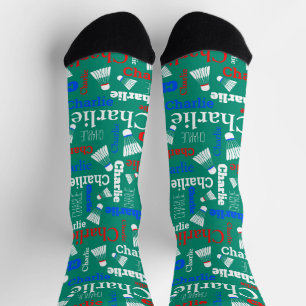 Badminton, weiß, blau, rot und grün socken