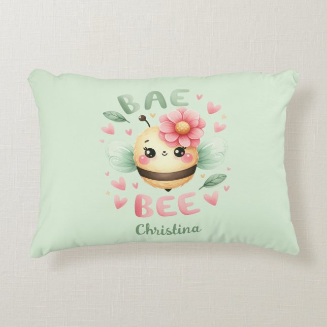 Bae Bee Nom personnalisé Date Coussin (Devant)