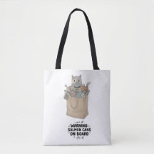 Aesthetic Cat Tote Bag: Salmon Cans On Board