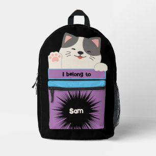 Bag Buddy Süße Grau & Weiße Winkende Kitty Rucksac Bedruckter Rucksack