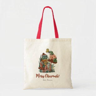 Bag Cute Frog and Toad Merry Mushroom Christmas  Tote 