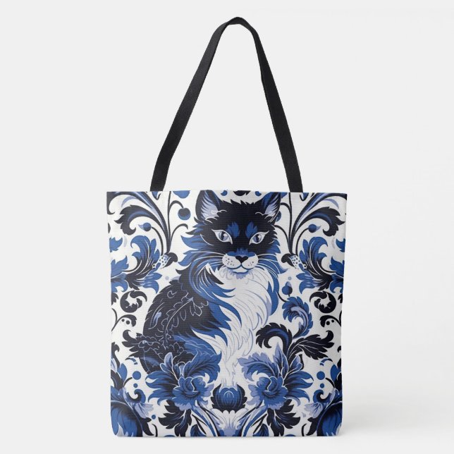 Bag Dramatic Blue Art Deco Cat Large Shoulder Tote (Devant)