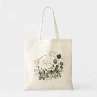 Bag Elegant Eucalyptus Gold Frame Personalized Tote