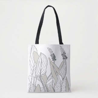 Bag lovely tote with plant illustrations. 
