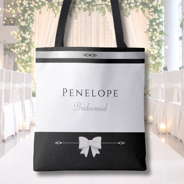 Bag Modern Bridesmaid Gift | Luxury Typography Tote (Elegant personalized Bridesmaid gift tote bag featuring luxury typography in a bridal suite)